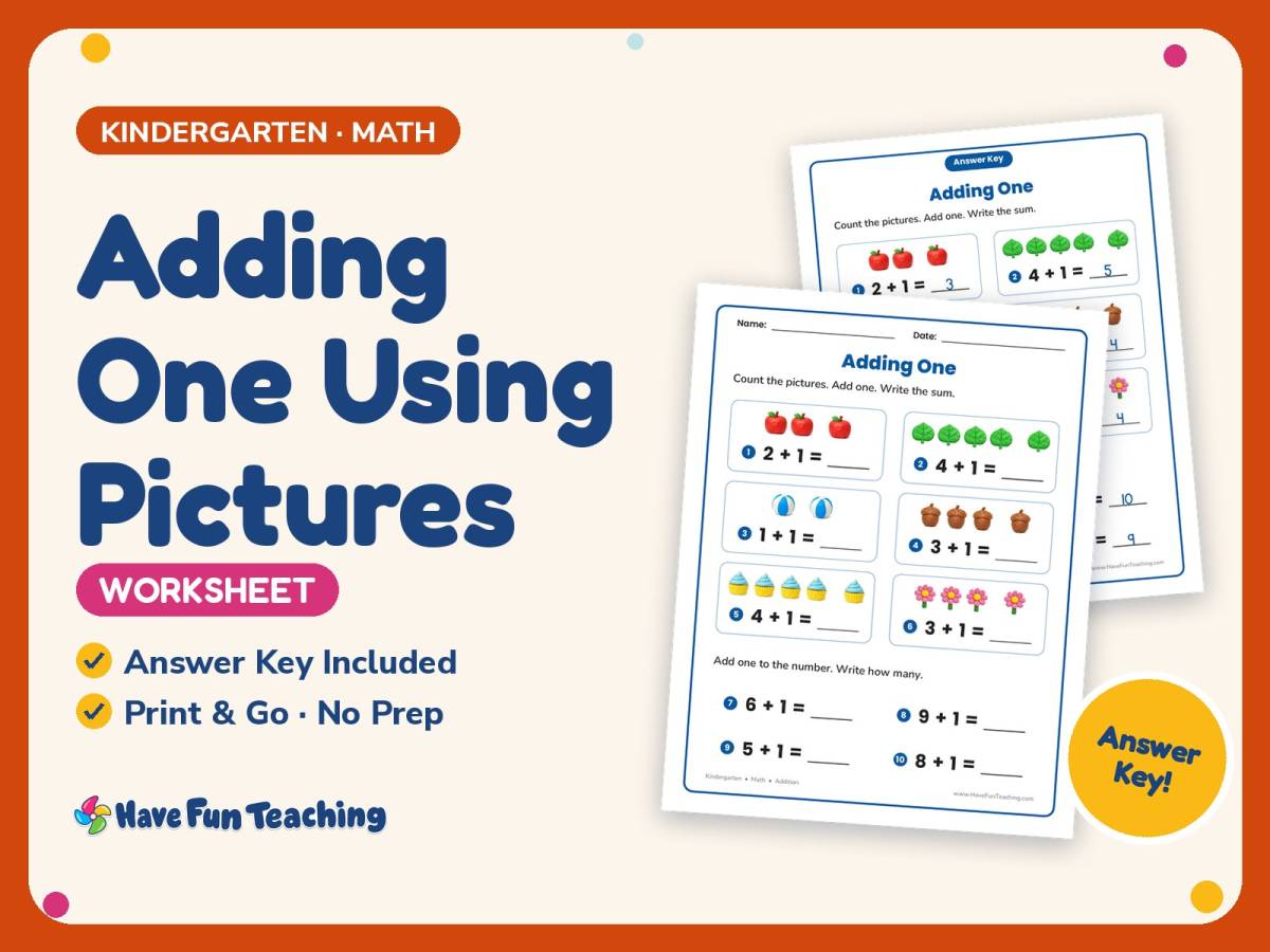 Adding One Using Pictures Worksheet – Kindergarten Addition Practice preview