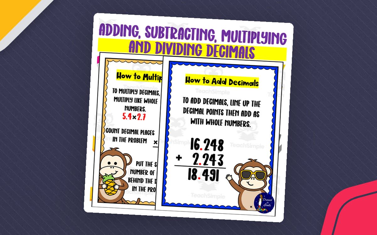 An educational teaching resource from Soumara Siddiqui entitled Decimals Operations – Add, Subtract, Multiply, Divide downloadable at Teach Simple.
