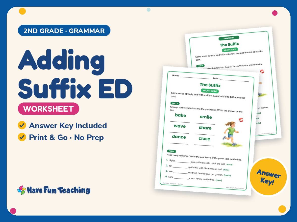 Adding Suffix ED Worksheet – 2nd Grade Suffixes Practice + Answer Key preview