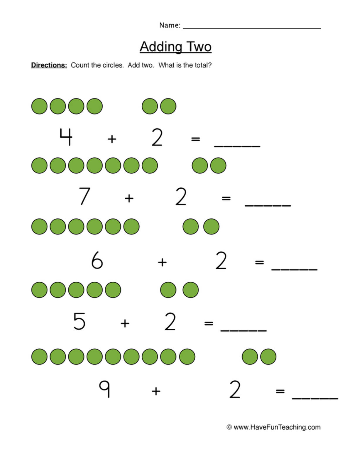 An educational teaching resource from Have Fun Teaching entitled Adding Two Using Pictures Worksheet downloadable at Teach Simple.