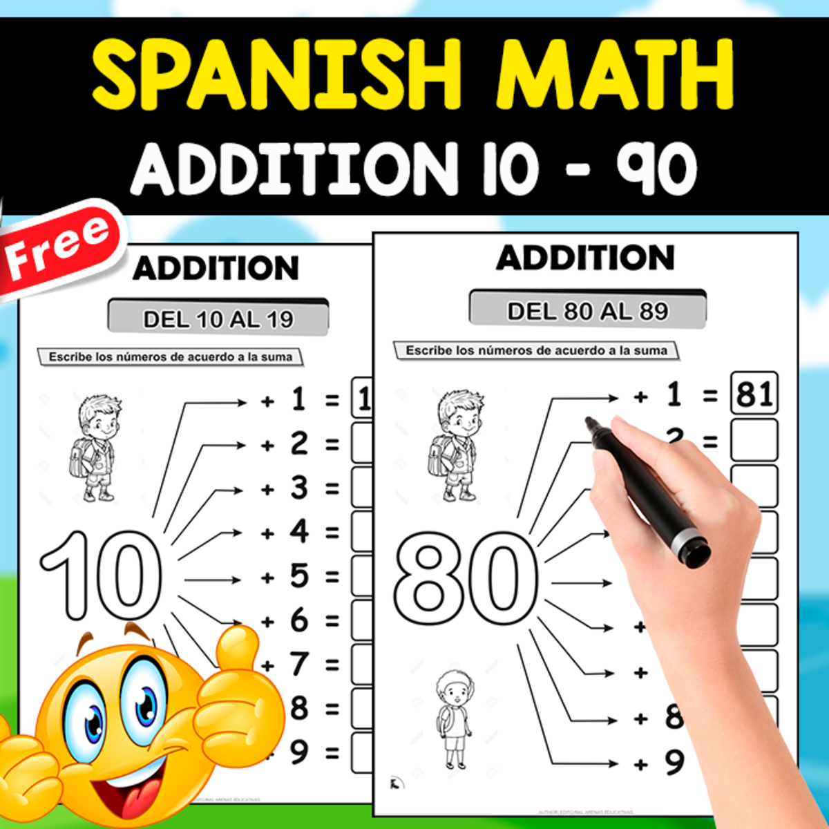 An educational teaching resource from EDITORIAL LAURA EDUCA entitled ADDITION 1O T0 90 | SPANISH MATH MINIBOOK downloadable at Teach Simple.