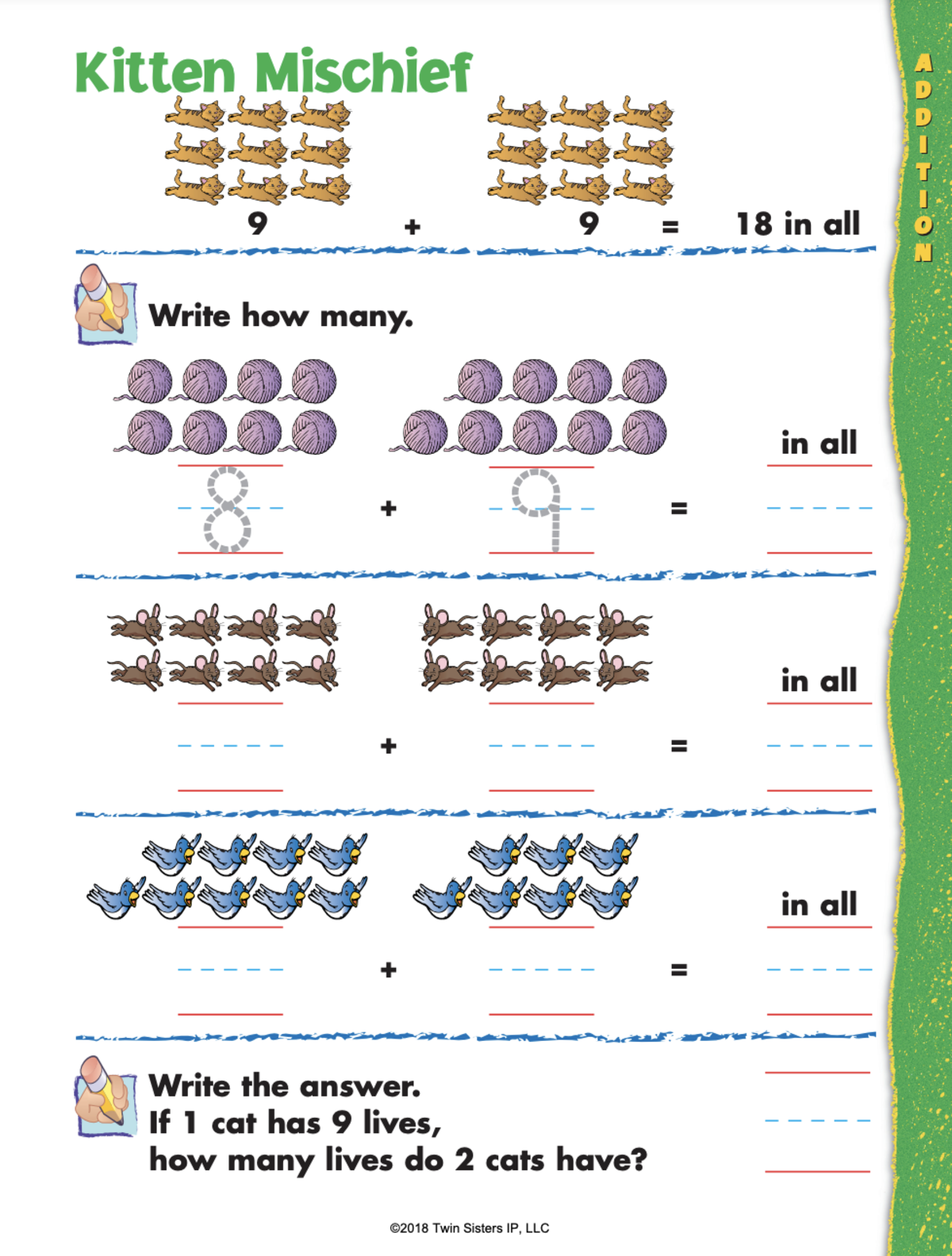 An educational teaching resource from Twin Sisters Digital Media entitled Addition and Subtraction 1-18 Printable Workbook downloadable at Teach Simple.