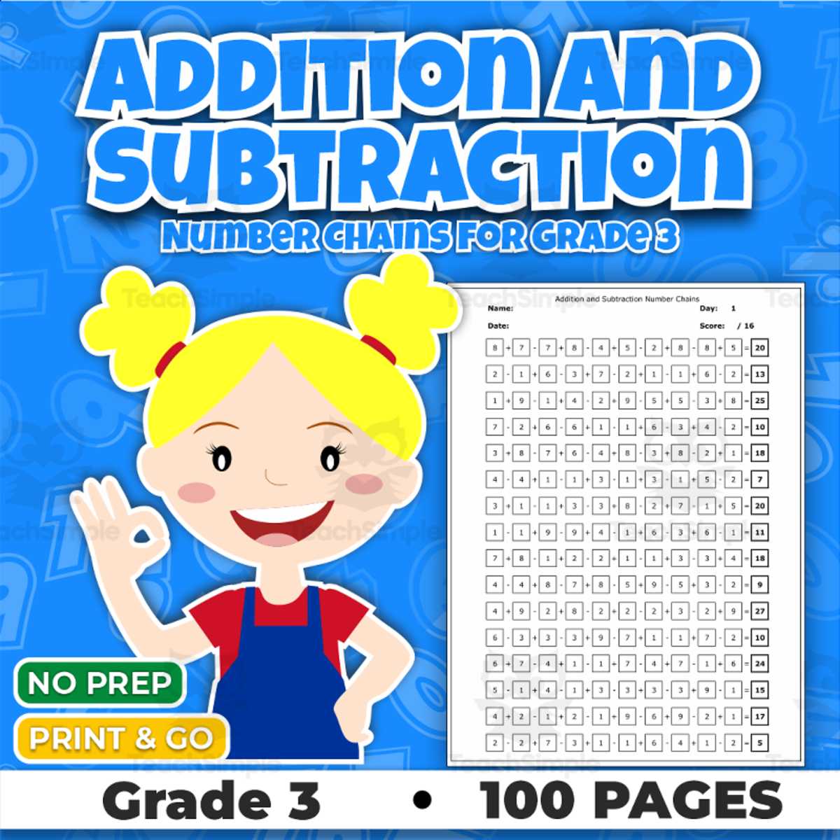 Addition and Subtraction Number Chains | Grade 3 Math Worksheets preview