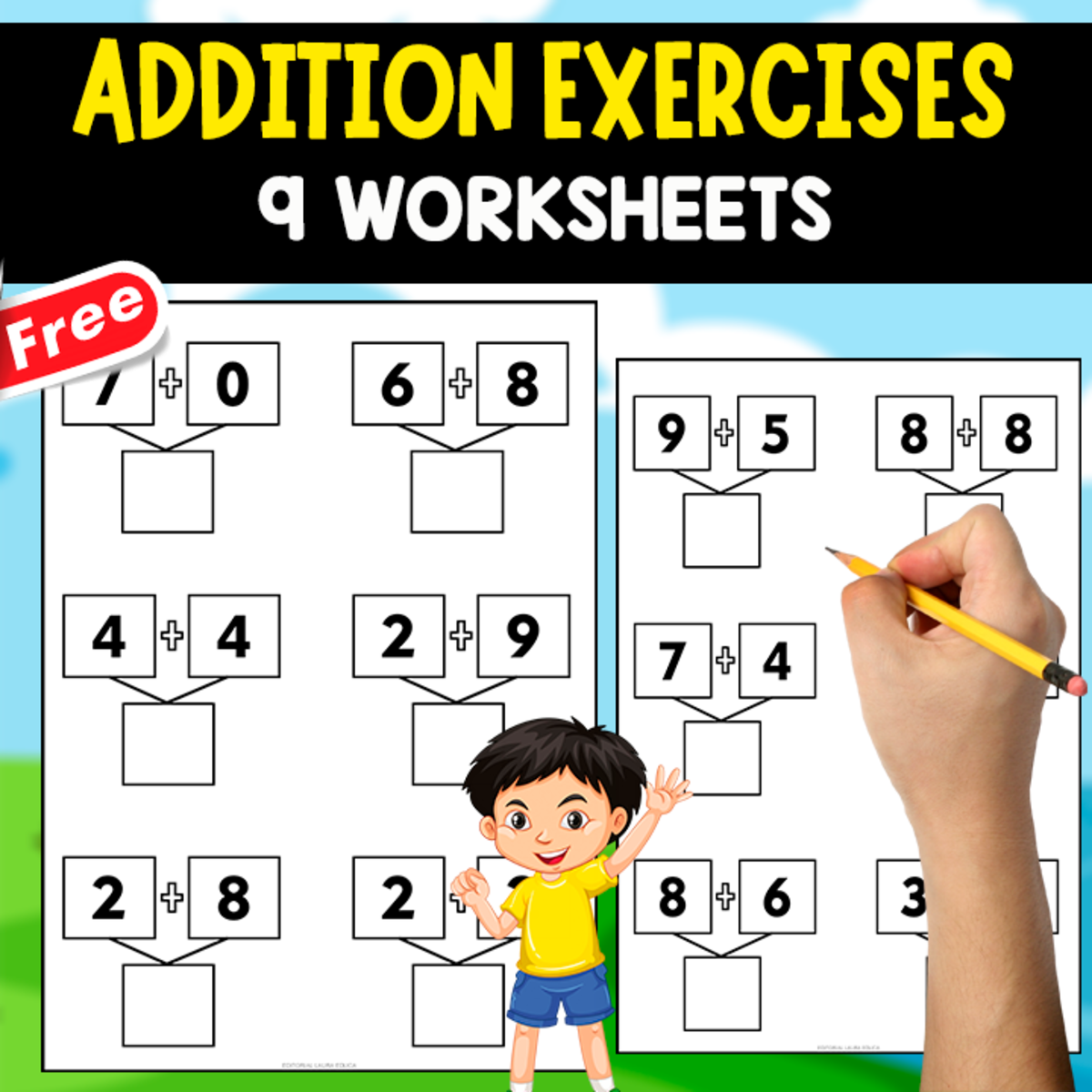 An educational teaching resource from EDITORIAL LAURA EDUCA entitled ADDITION EXERCISES | MENTAL CALCULATION | 9 WORKSHEETS downloadable at Teach Simple.