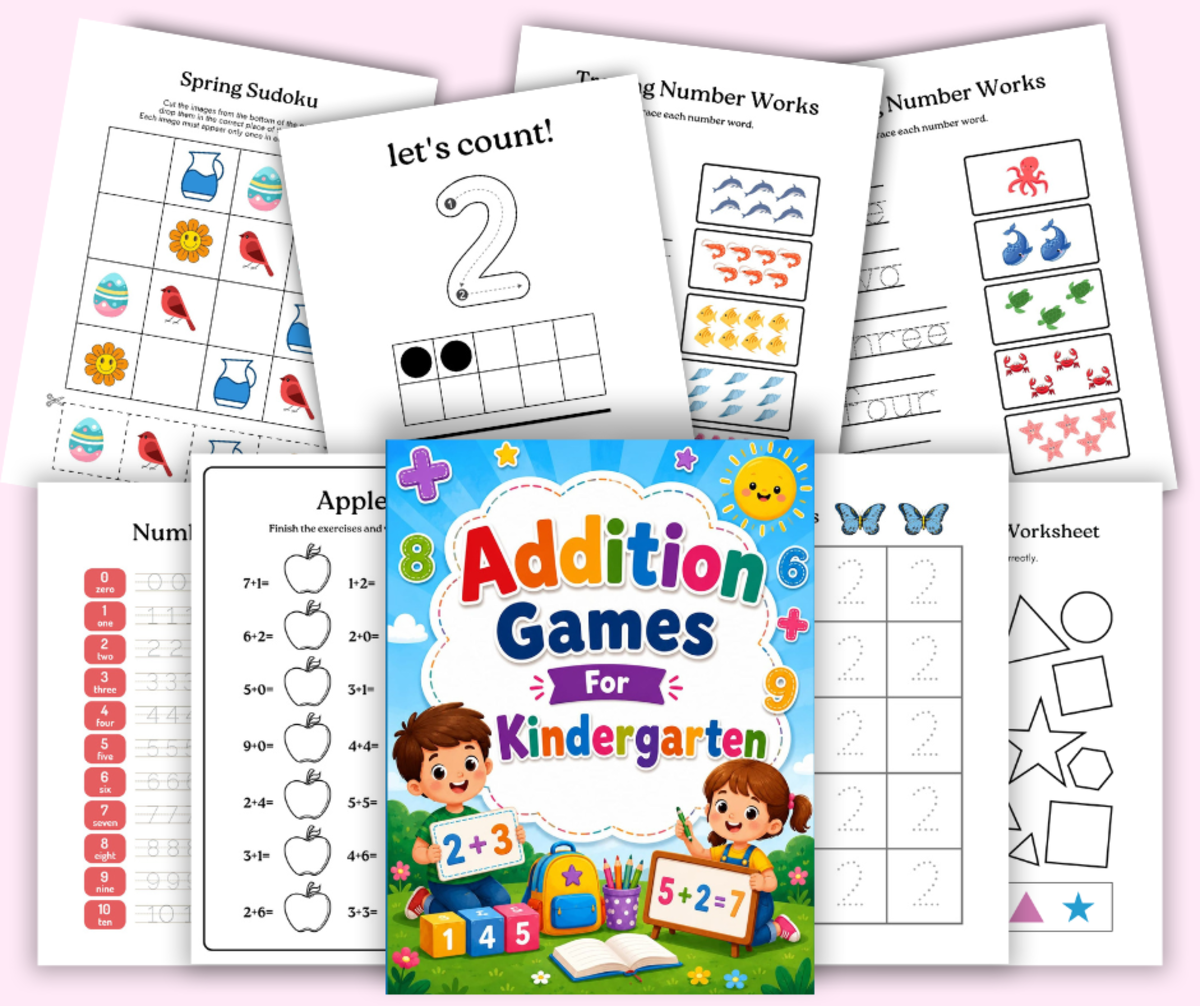 An educational teaching resource from Kindergarten Friends entitled Addition Games For Kindergarten downloadable at Teach Simple.