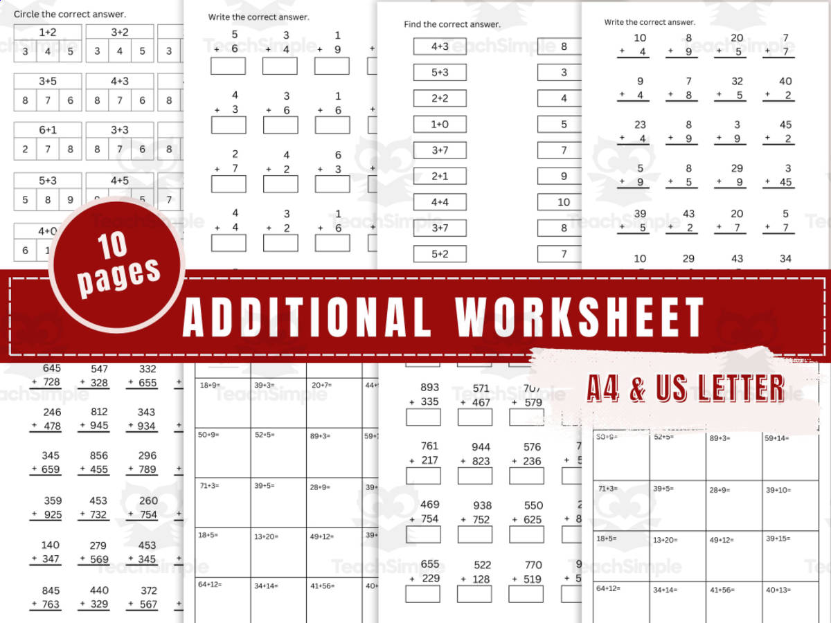 An educational teaching resource from Jenstrokeandstyle entitled Addition Math worksheet for daily drill downloadable at Teach Simple.