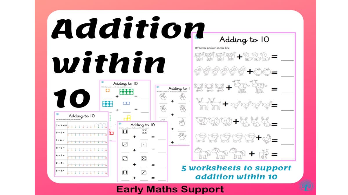 An educational teaching resource from SEN Resource Source entitled Addition Within 10 Worksheets downloadable at Teach Simple.