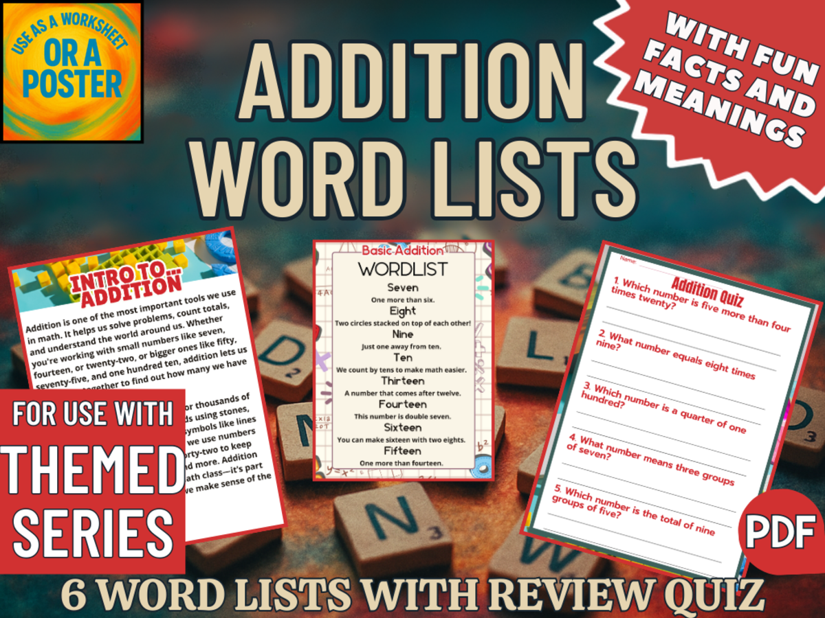 An educational teaching resource from Cored Education entitled Addition Word List Posters (PDF) downloadable at Teach Simple.