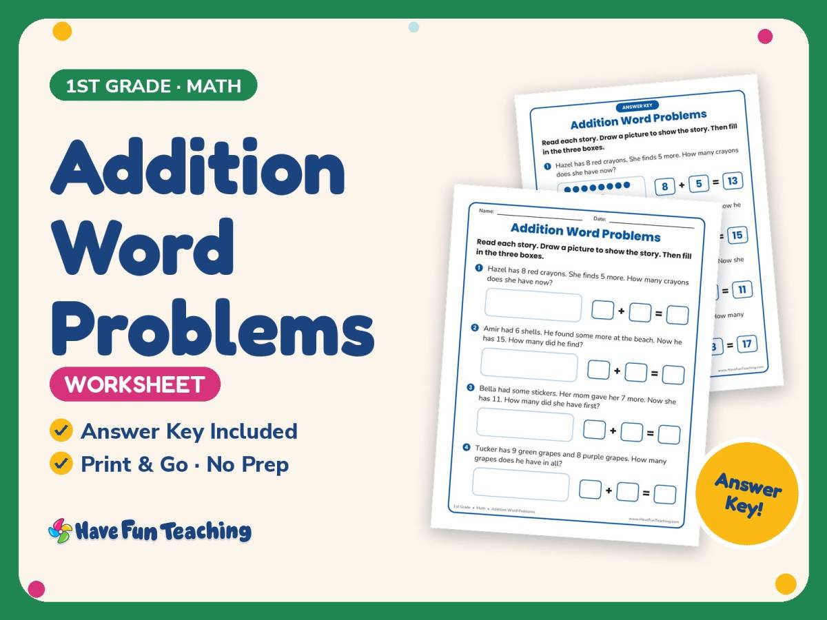 Addition Word Problems Worksheet – 1st Grade Math Practice preview