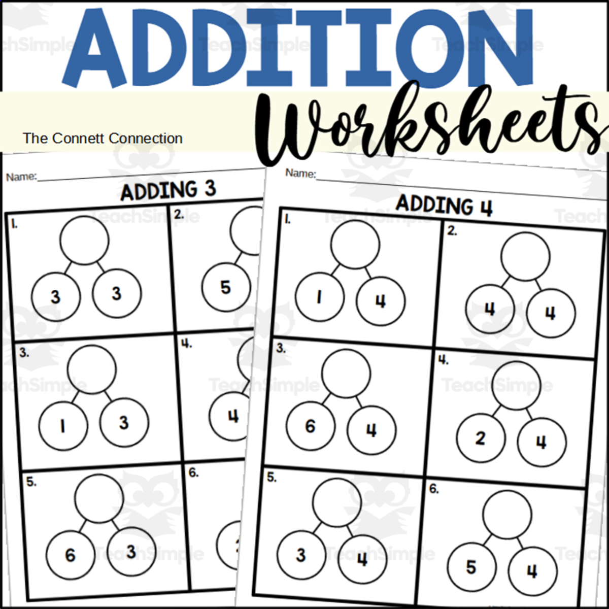 An educational teaching resource from The Connett Connection entitled Addition Worksheets with Number Bonds downloadable at Teach Simple.