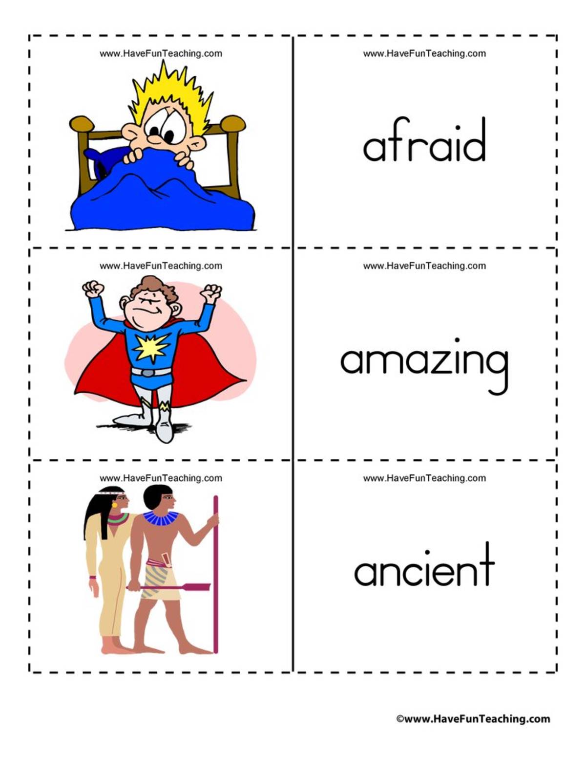 An educational teaching resource from Have Fun Teaching entitled Adjective Flash Cards downloadable at Teach Simple.