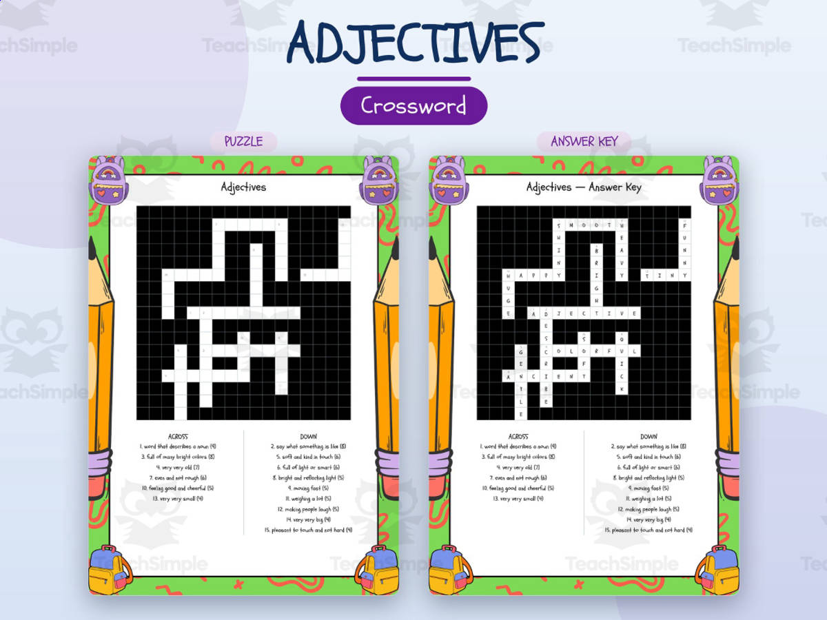 Adjectives Crossword Printable | Vocabulary Worksheet preview