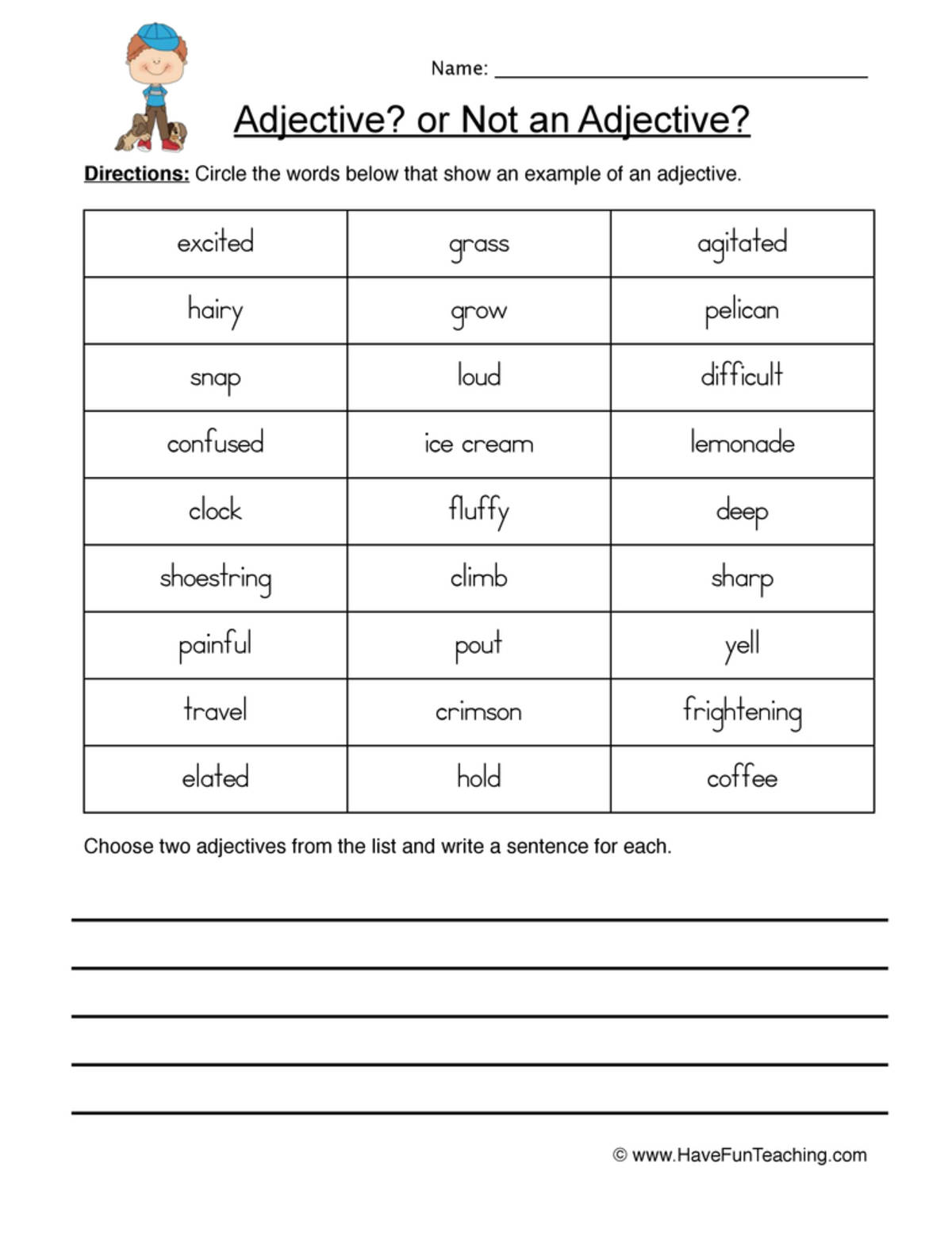 An educational teaching resource from Have Fun Teaching entitled Adjectives Search Worksheet downloadable at Teach Simple.