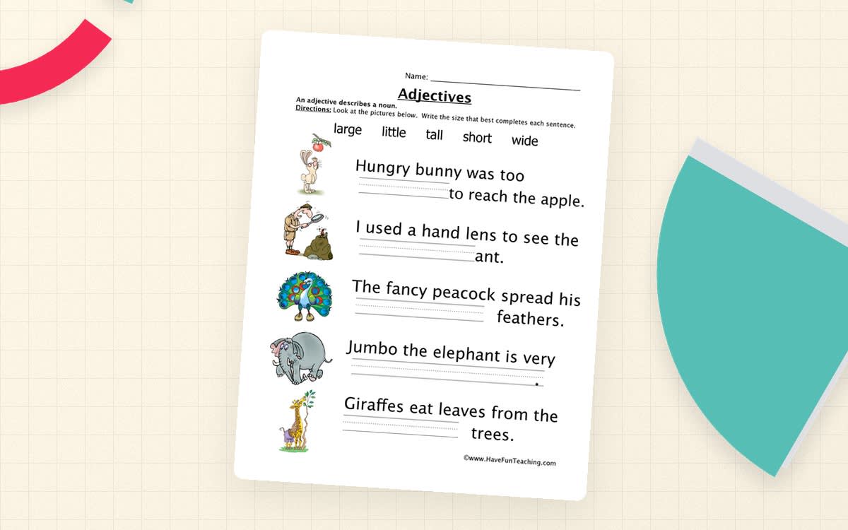 An educational teaching resource from Have Fun Teaching entitled Adjectives Size Worksheet downloadable at Teach Simple.