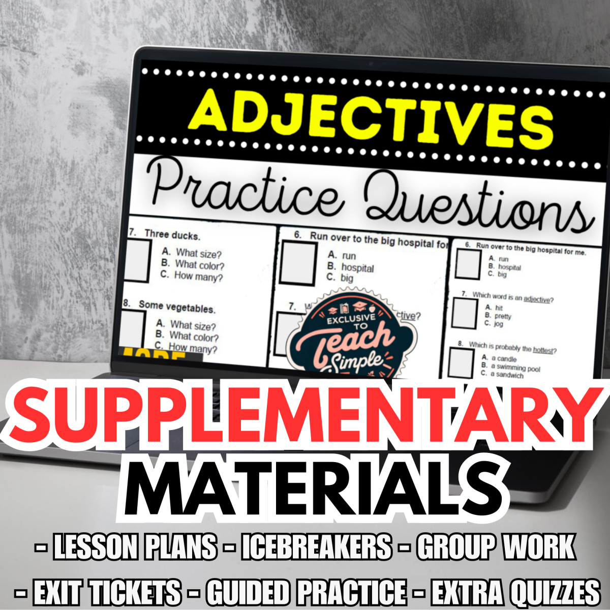 An educational teaching resource from Cored Education entitled Adjectives Supplementary Materials - Grades 1-2 Grammar (PDF) downloadable at Teach Simple.