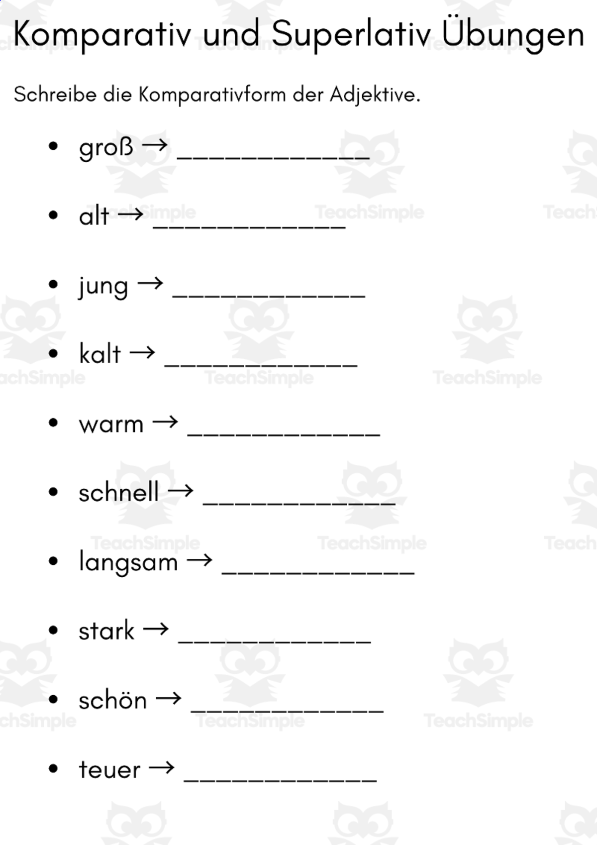 An educational teaching resource from MultiLingual Grammar Lab entitled adjektive komparativ und superlativ übungen downloadable at Teach Simple.
