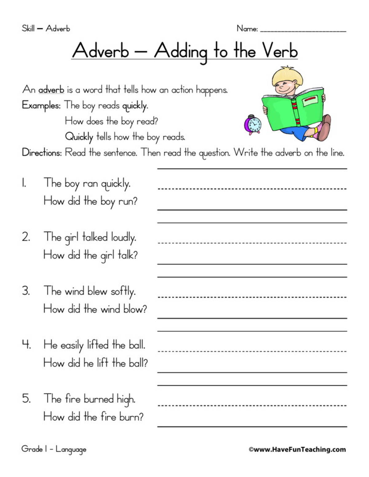 An educational teaching resource from Have Fun Teaching entitled Adverb How Worksheet downloadable at Teach Simple.