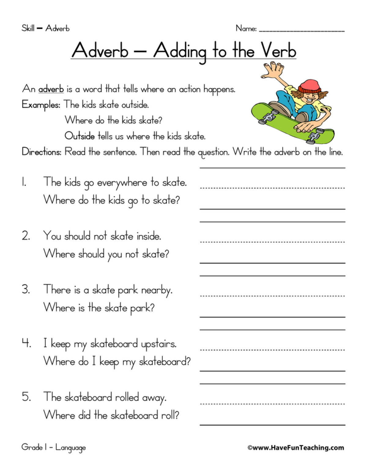 An educational teaching resource from Have Fun Teaching entitled Adverb Where Worksheet downloadable at Teach Simple.