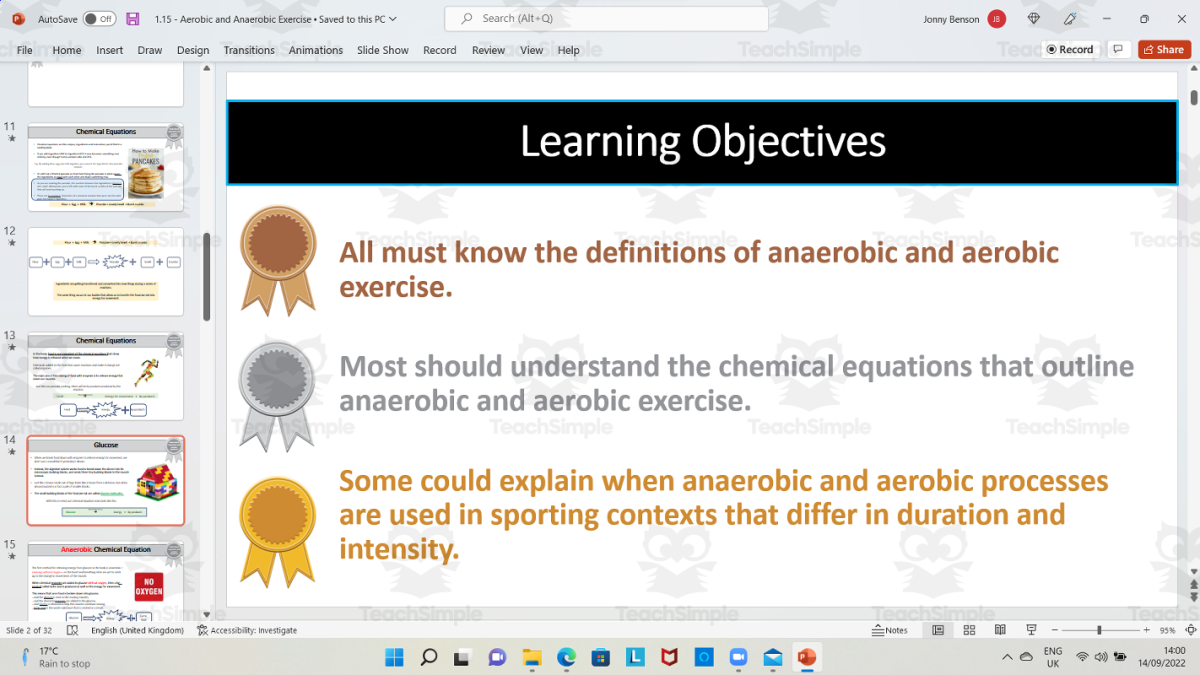 An educational teaching resource from The PE Tutor entitled Aerobic and Anaerobic Energy Systems downloadable at Teach Simple.