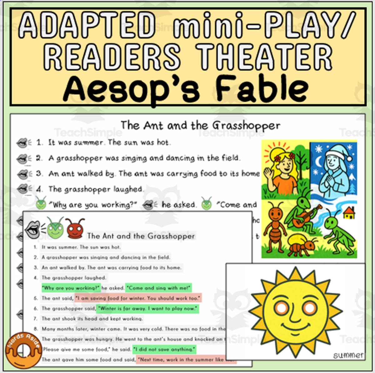 An educational teaching resource from WORDS ASIDE entitled Aesop's Fables Reader's Theater Play Adapted Script downloadable at Teach Simple.