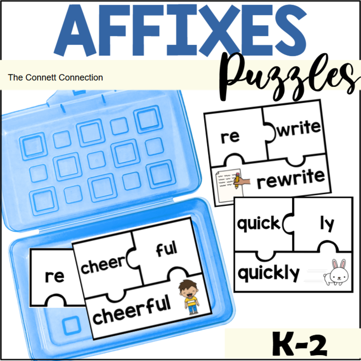 An educational teaching resource from The Connett Connection entitled Affixes Puzzles for Prefixes and Suffixes K-2 downloadable at Teach Simple.