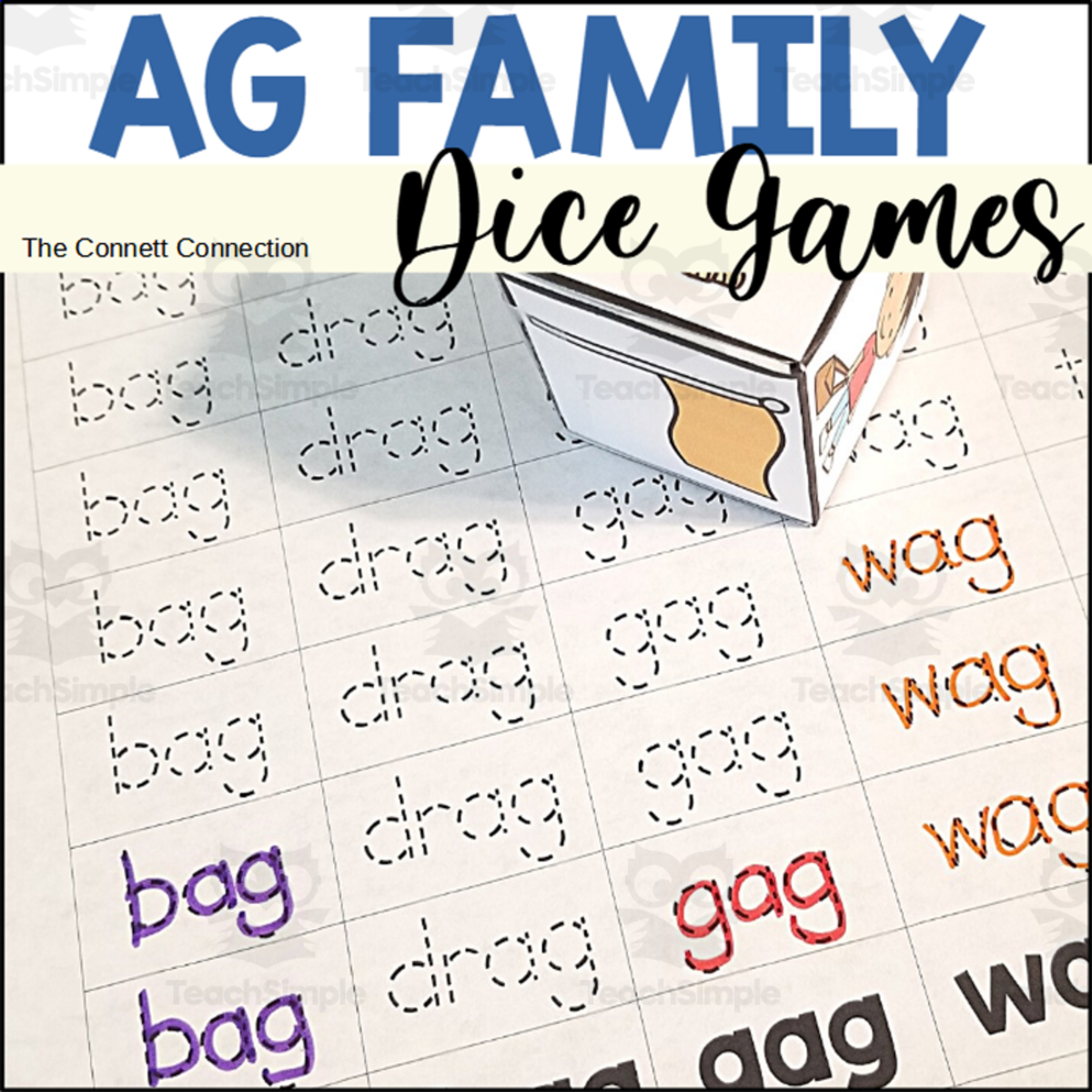 An educational teaching resource from The Connett Connection entitled AG Word Family Dice Games downloadable at Teach Simple.