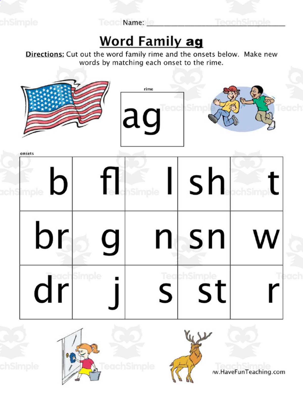 An educational teaching resource from Have Fun Teaching entitled AG Word Family Worksheet downloadable at Teach Simple.