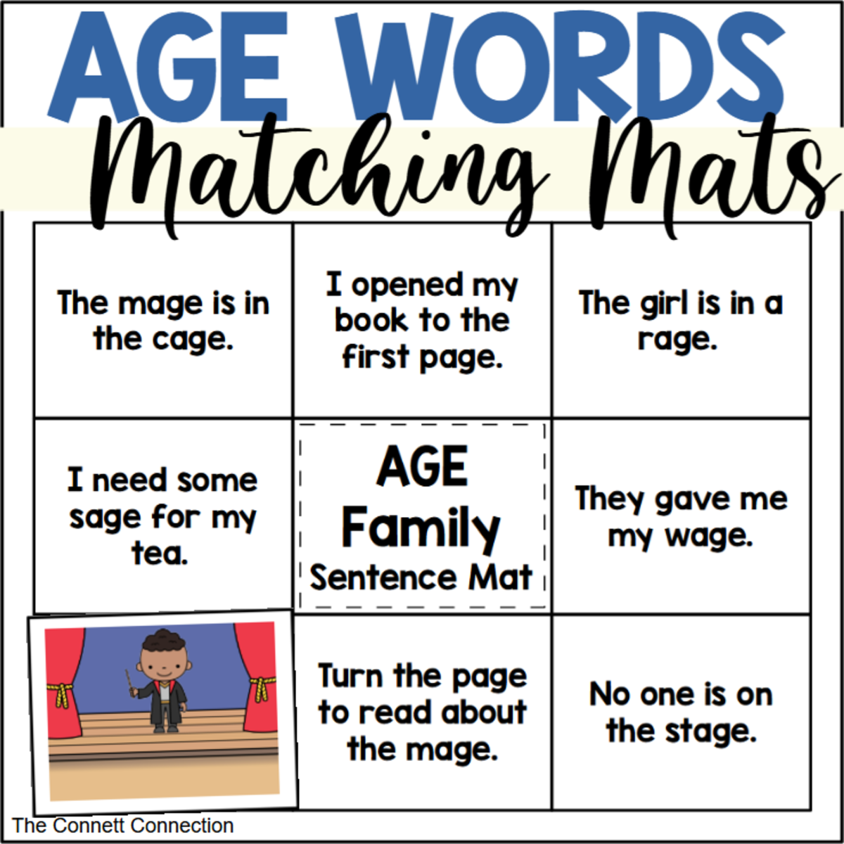 An educational teaching resource from The Connett Connection entitled AGE Words Matching Mats downloadable at Teach Simple.