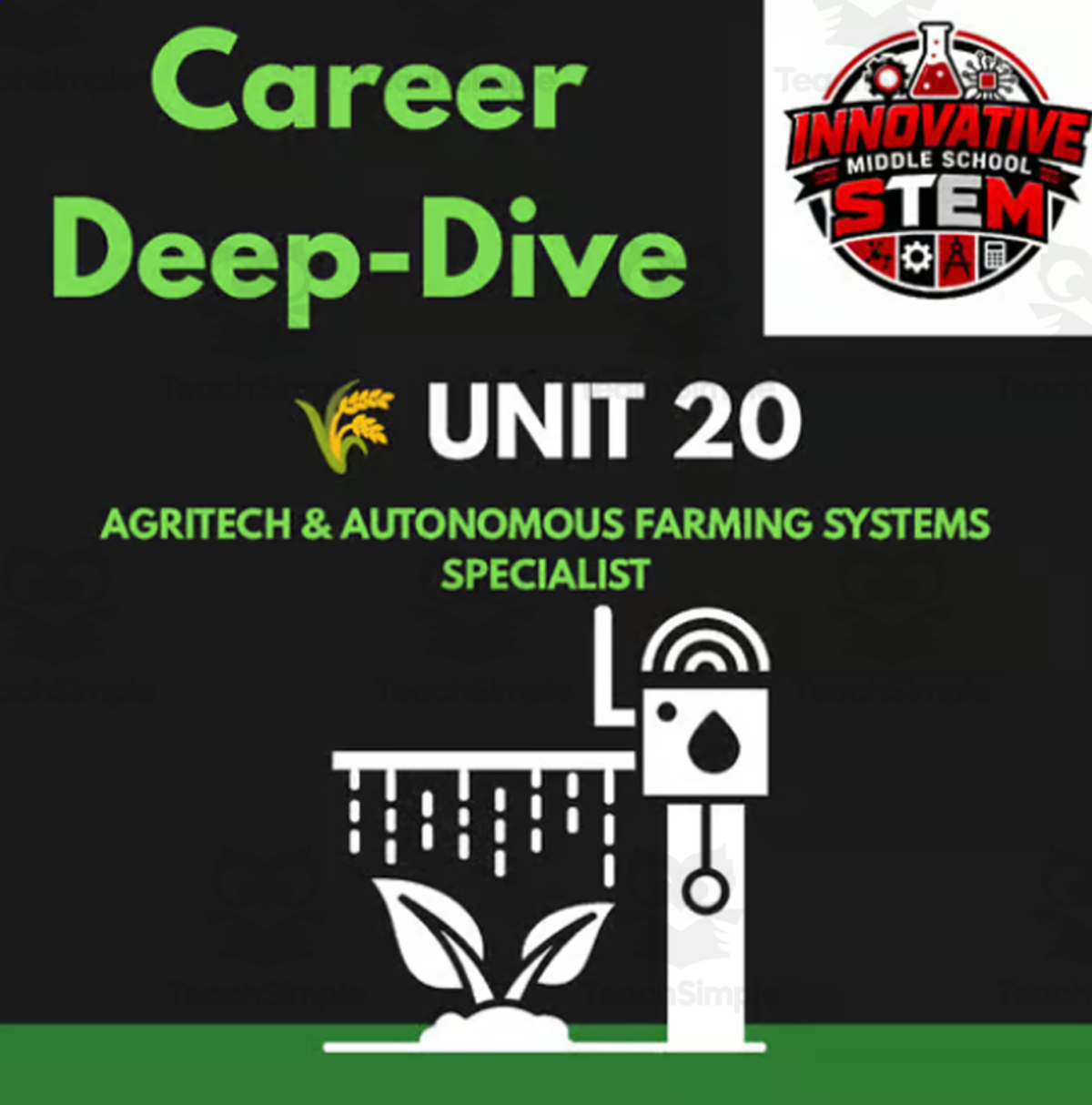 An educational teaching resource from Innovative Middle School STEM entitled Agritech & Autonomous Farming Specialist STEM Career Packet downloadable at Teach Simple.