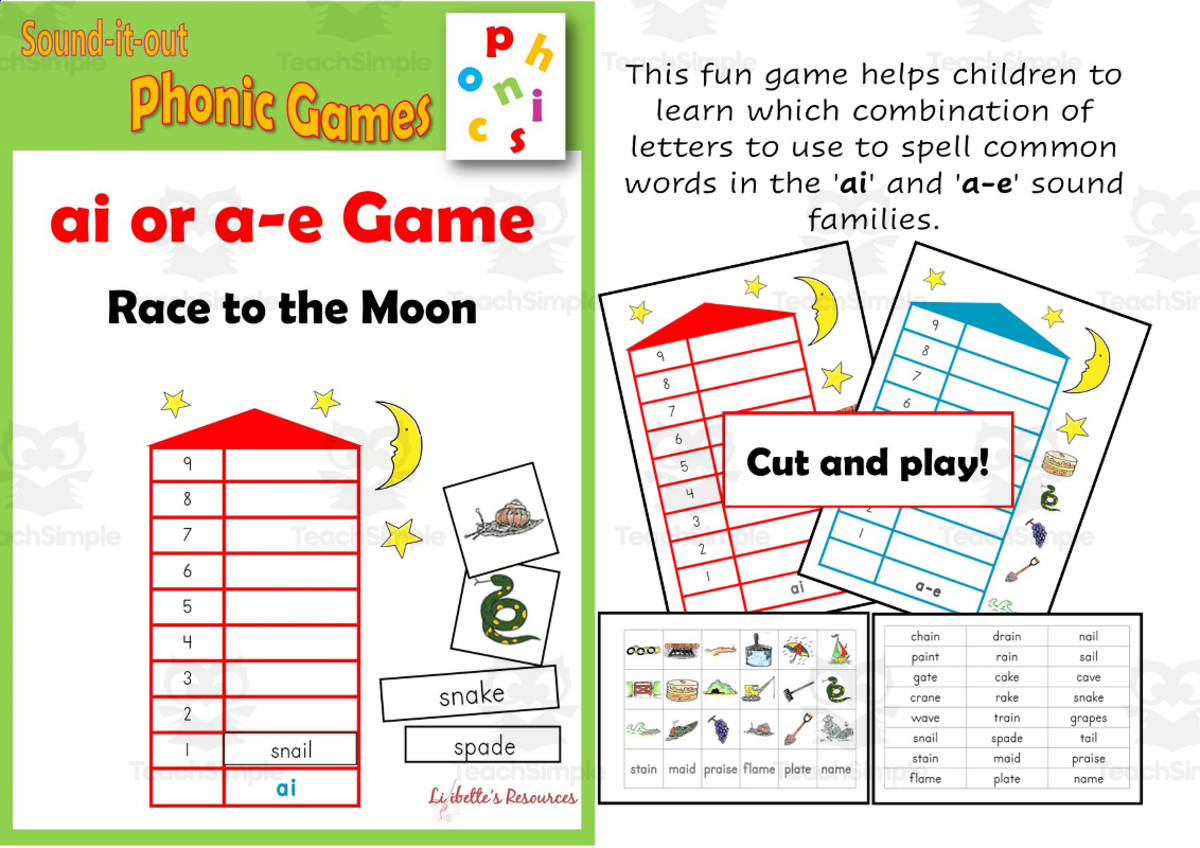 An educational teaching resource from Lilibette's Resources entitled ai or a-e Phonic Game downloadable at Teach Simple.