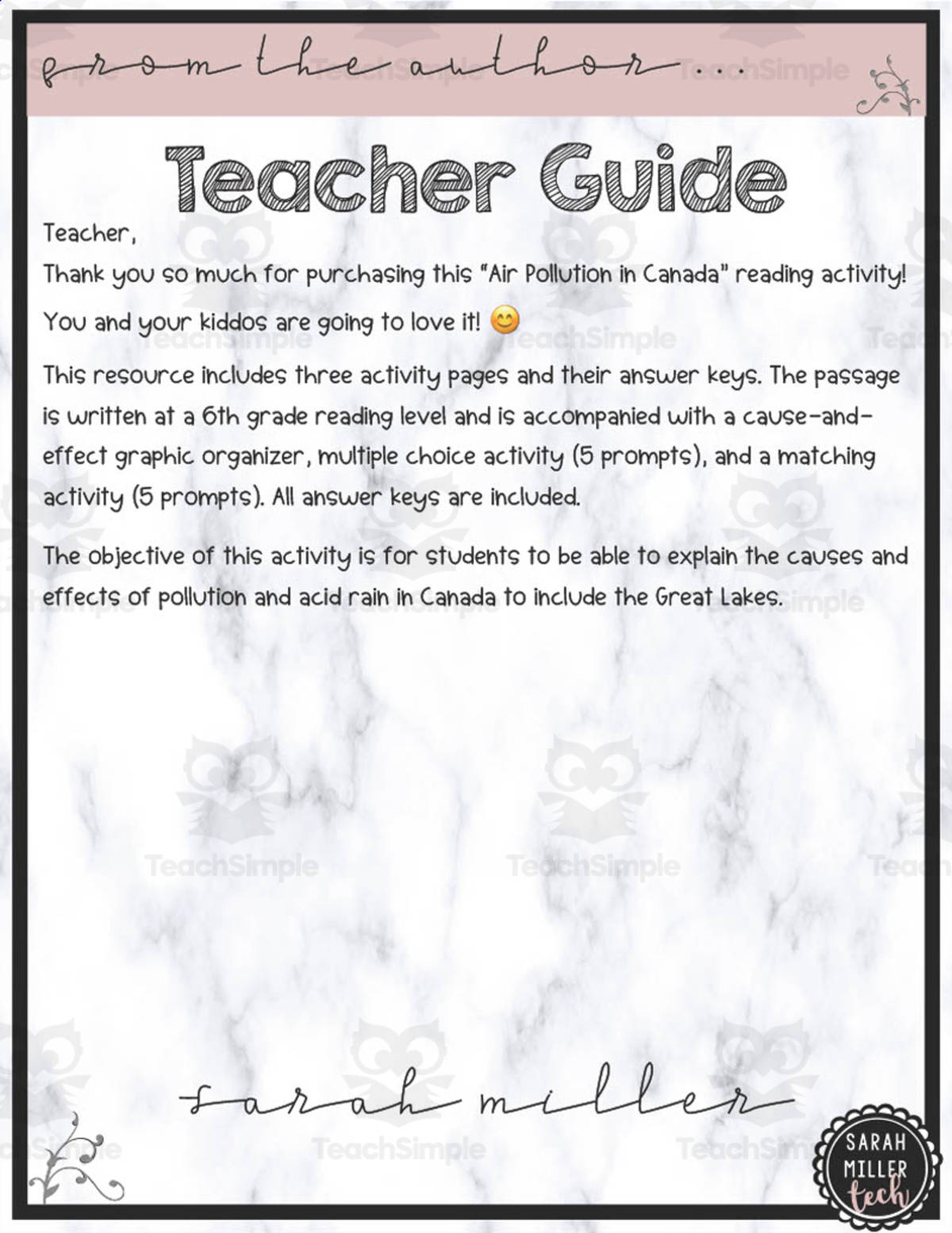 An educational teaching resource from Sarah Miller Tech entitled Air Pollution in Canada Reading Packet downloadable at Teach Simple.