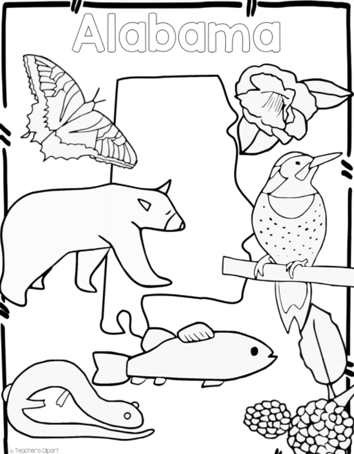 An educational teaching resource from Teacher's Clipart entitled Alabama State Symbols – Printable Clip Art Set downloadable at Teach Simple.