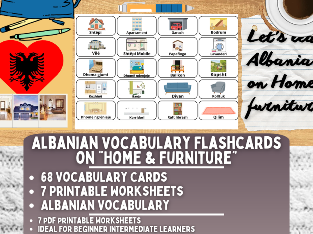 Albanian Picture Vocabulary Flashcards - Home & Furniture preview