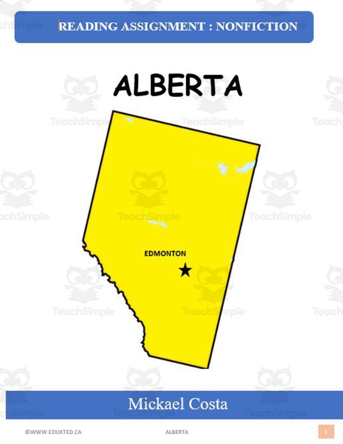 An educational teaching resource from Learn it ANY way entitled Alberta (#1369) downloadable at Teach Simple.