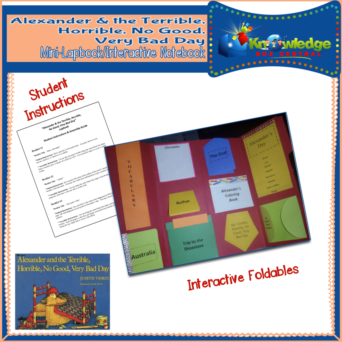 An educational teaching resource from Knowledge Box Central entitled Alexander & the Terrible, Horrible, No Good, Very Bad Day Mini-Lapbook / Interactive Notebook - EBOOK downloadable at Teach Simple.