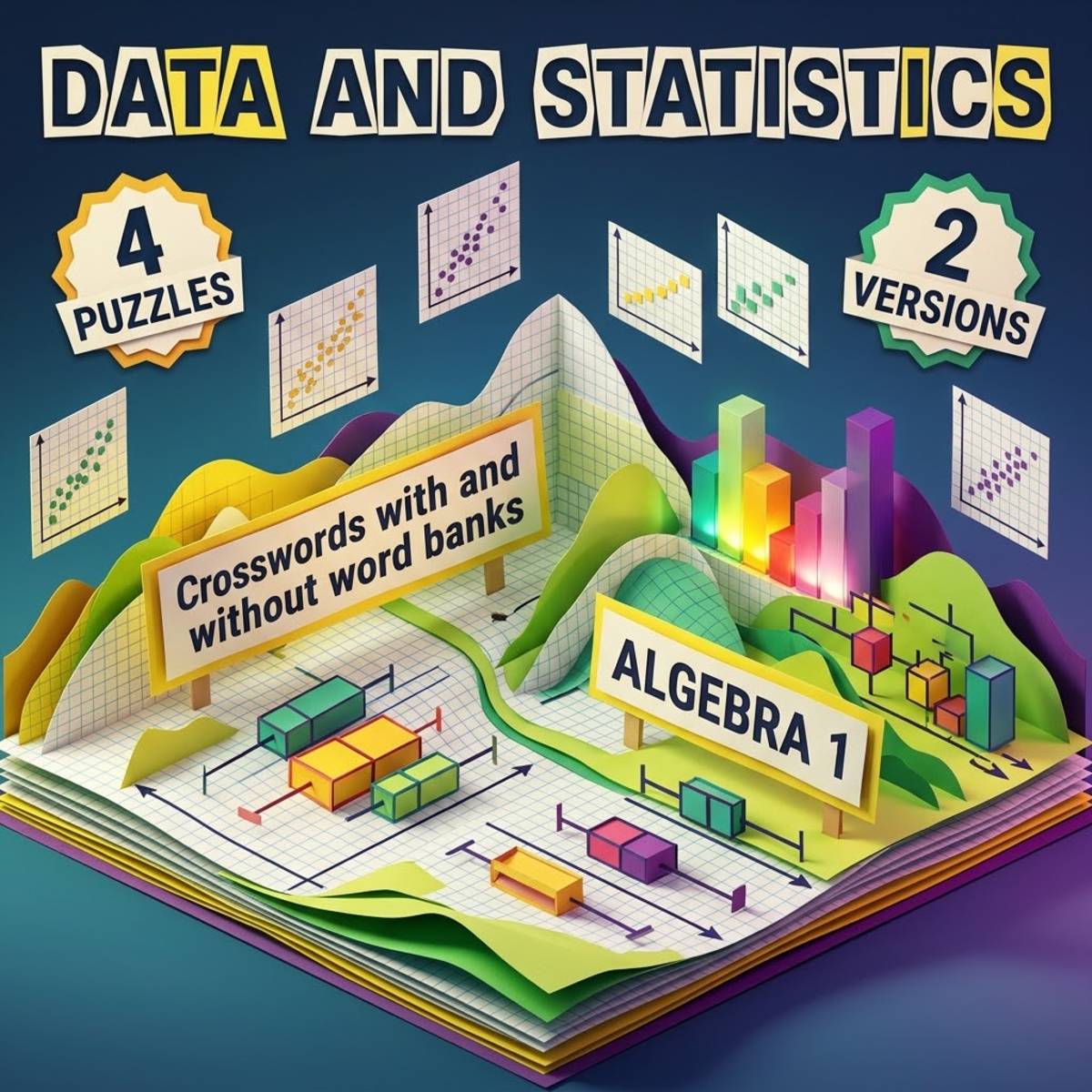 Algebra 1 Data Analysis and Statistics Crosswords with Word Bank preview