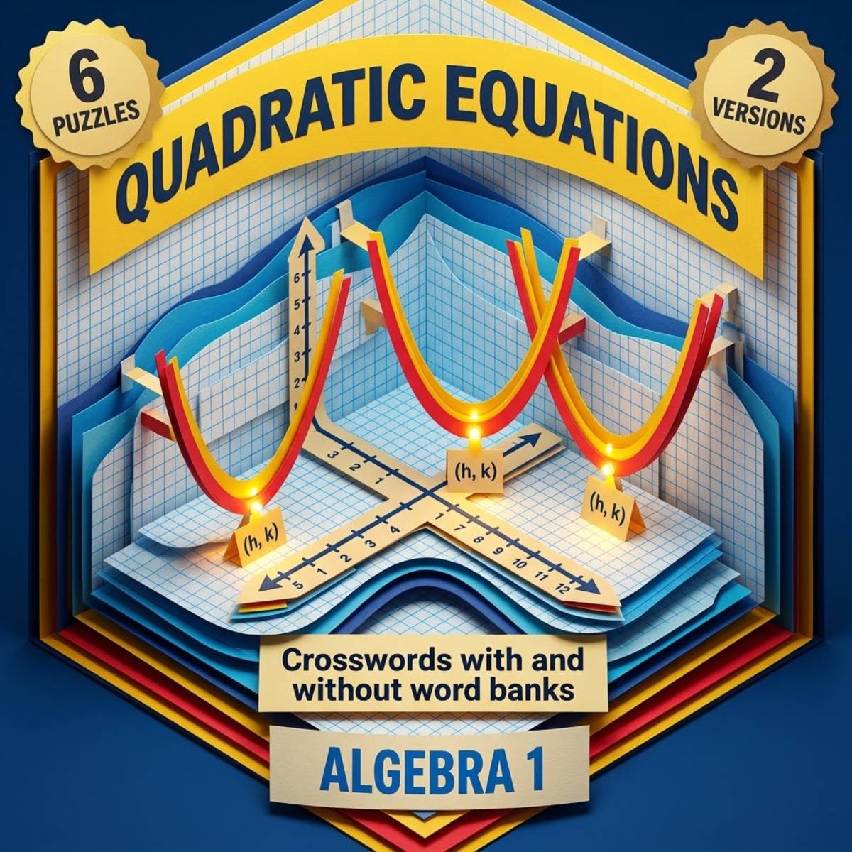 Algebra 1 Quadratic Equations and Functions Crosswords with Word Bank preview