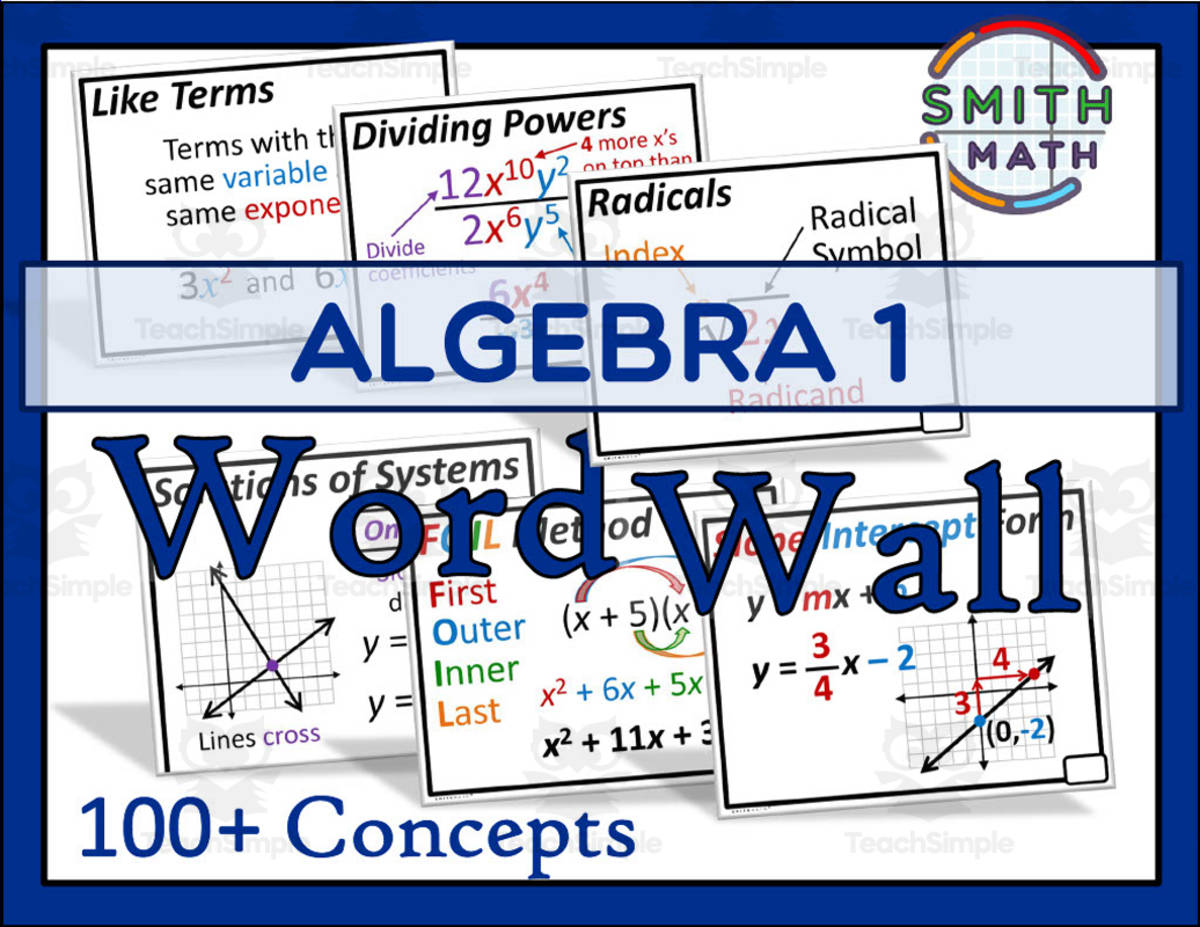 An educational teaching resource from Smith Math entitled Algebra 1 Word Wall downloadable at Teach Simple.