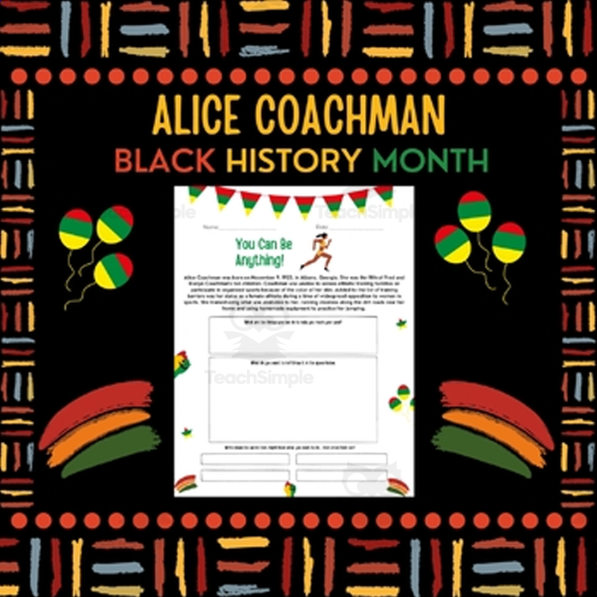 An educational teaching resource from Style Your Classroom entitled Alice Coachman Biography Reading Black History Month Social Studies downloadable at Teach Simple.