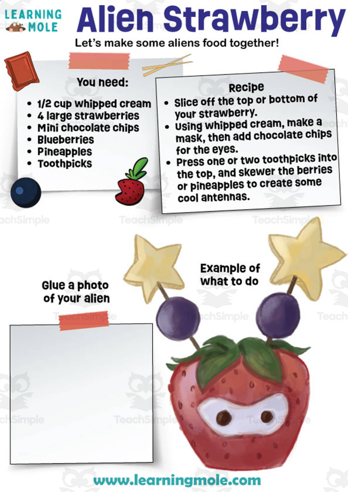 An educational teaching resource from Educational Voice entitled Alien Strawberry Activity downloadable at Teach Simple.
