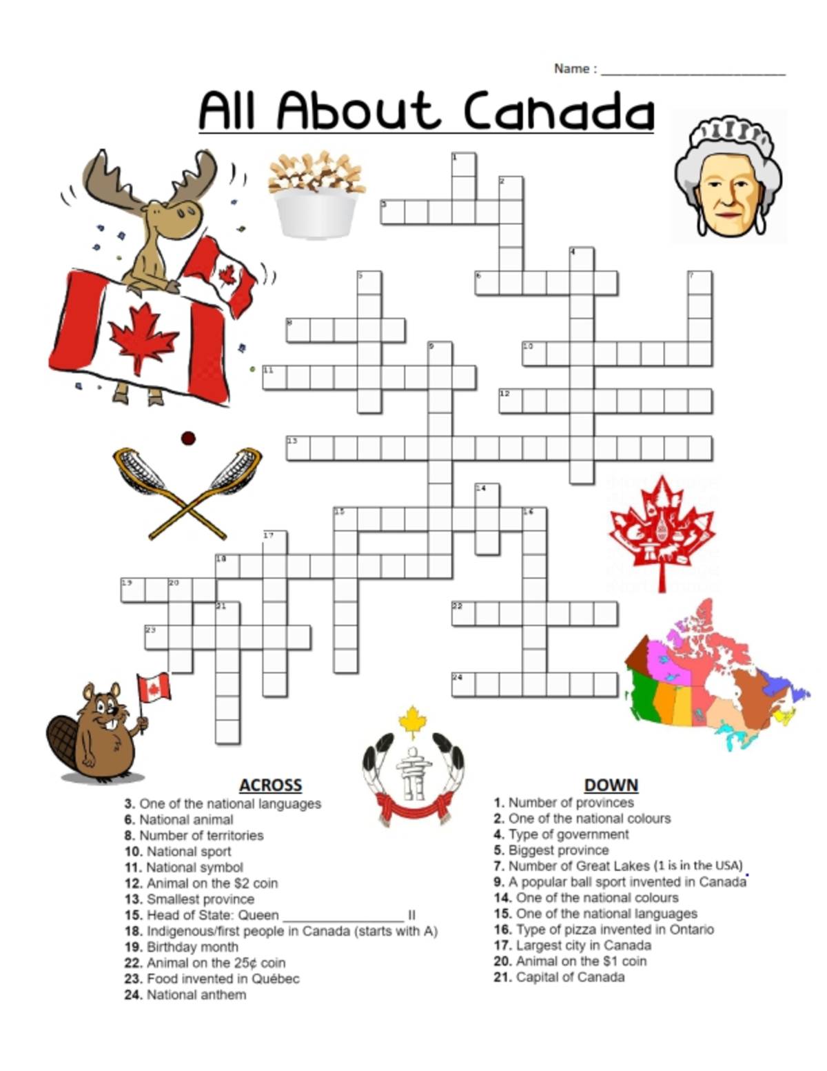 An educational teaching resource from Brave Education entitled All About Canada - Map & Crossword Activity downloadable at Teach Simple.
