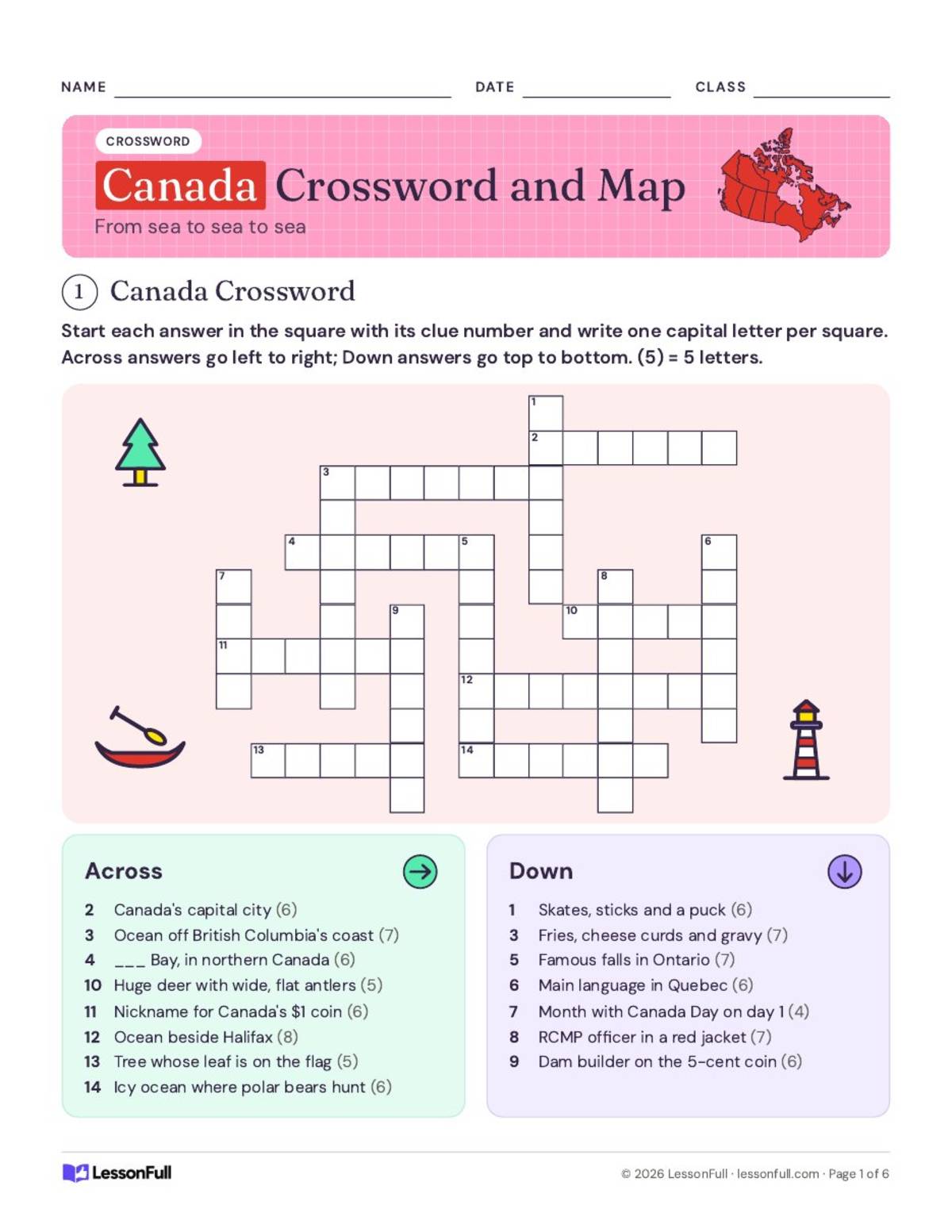 All About Canada - Map & Crossword Activity preview