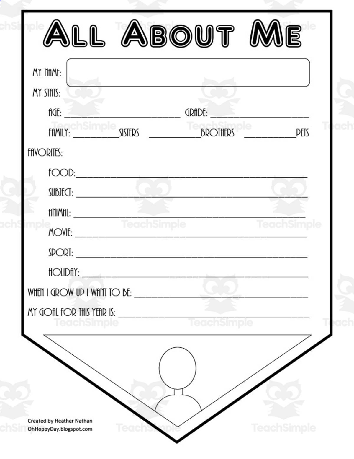 An educational teaching resource from O'Hoppy Day entitled All About Me Banner downloadable at Teach Simple.