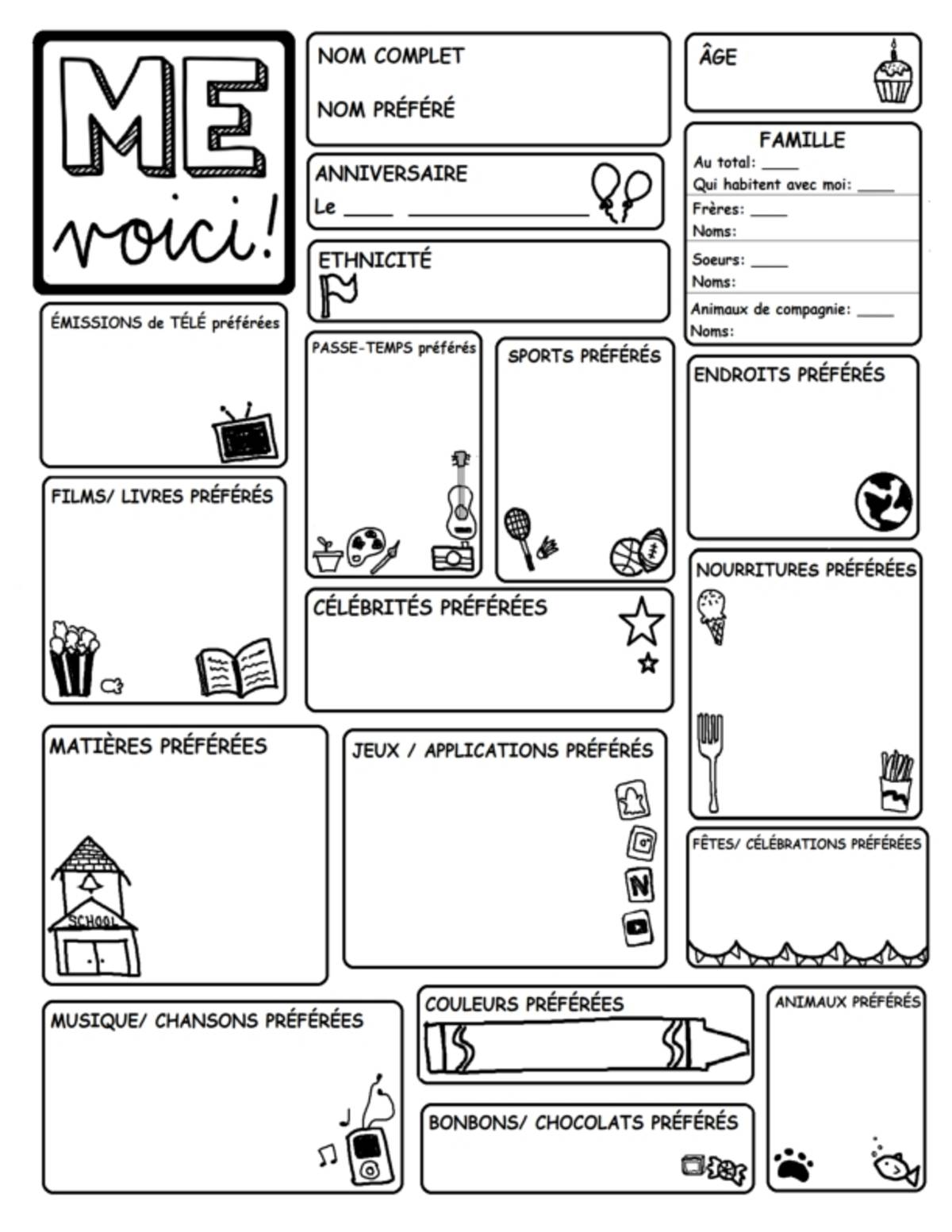 An educational teaching resource from Brave Education entitled All about me!  - French Version downloadable at Teach Simple.