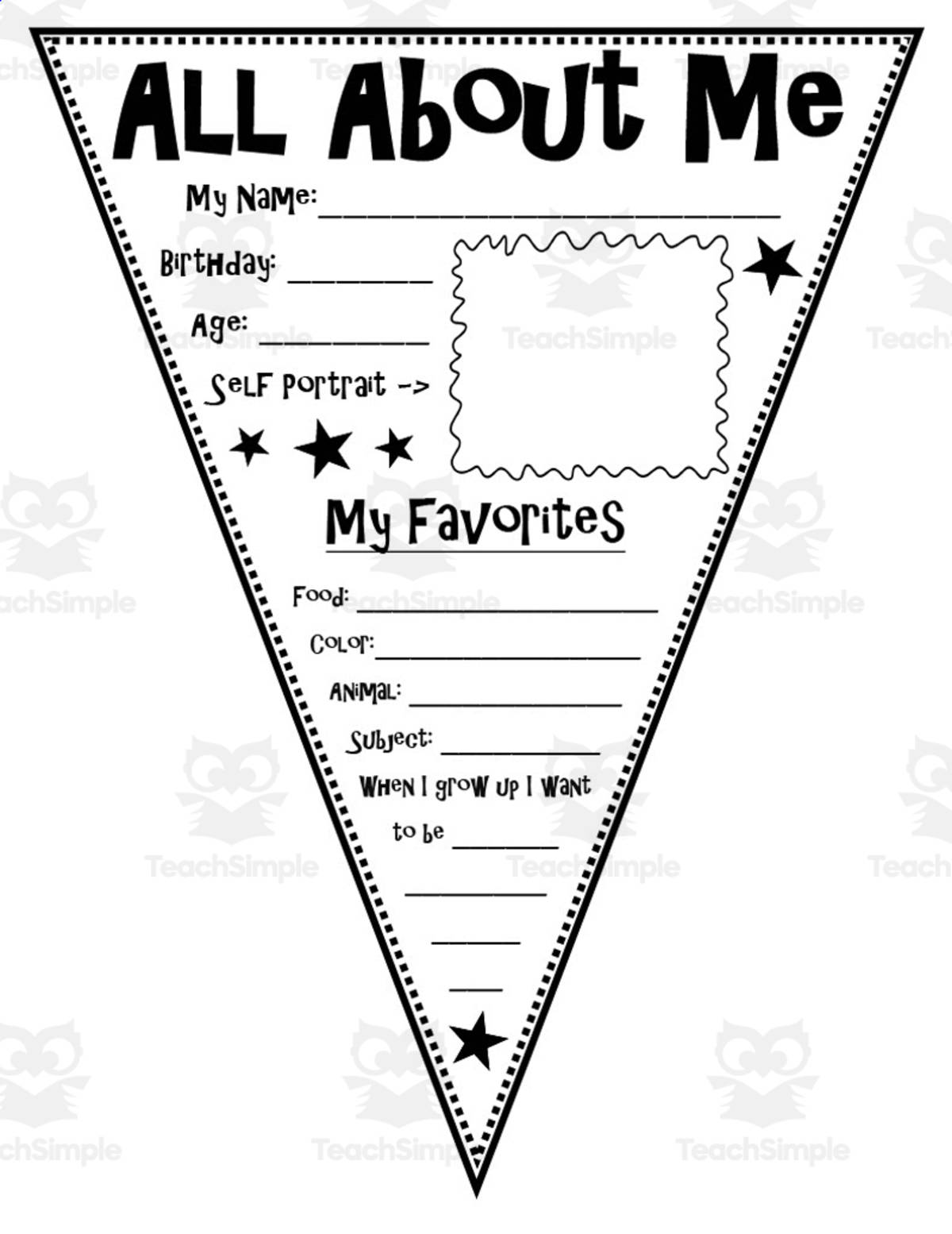 An educational teaching resource from O'Hoppy Day entitled All About Me Pennant downloadable at Teach Simple.