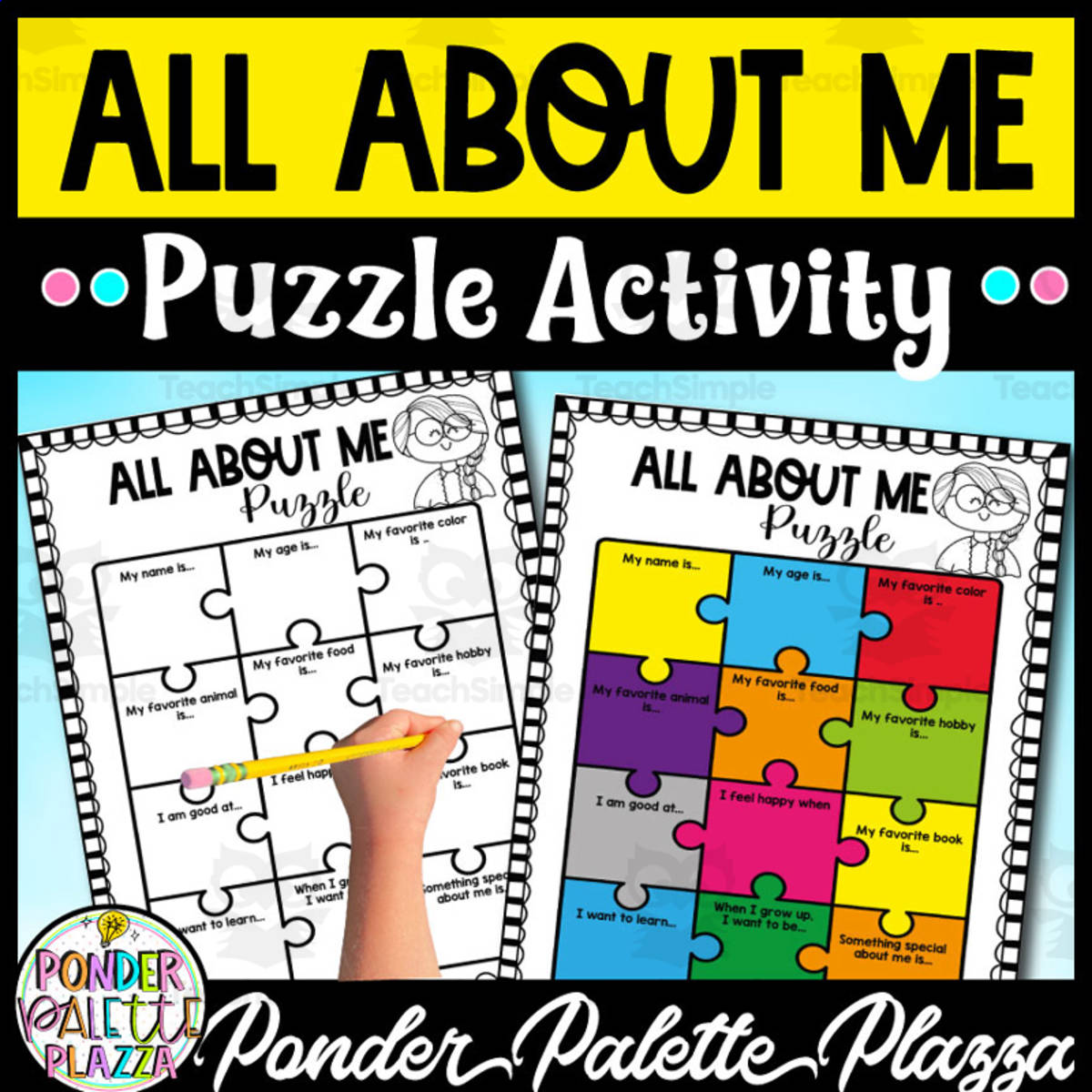 An educational teaching resource from Ponder Palette Plazza entitled All About Me Puzzle Activity downloadable at Teach Simple.