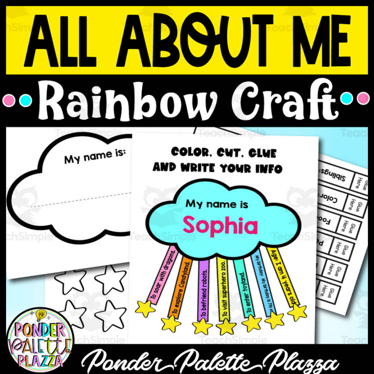 An educational teaching resource from Ponder Palette Plazza entitled All About Me Rainbow Craft - Back to School downloadable at Teach Simple.