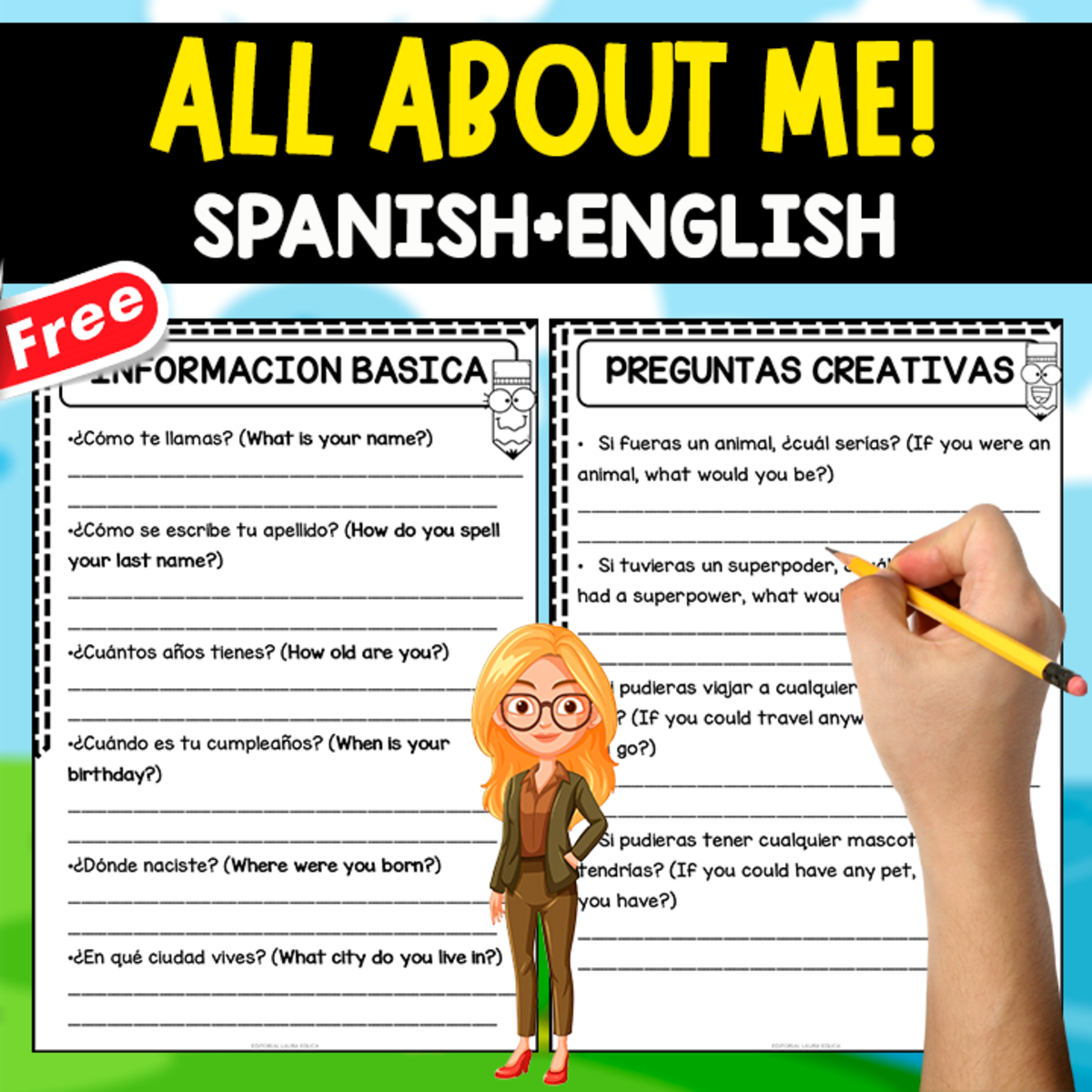 An educational teaching resource from EDITORIAL LAURA EDUCA entitled ALL ABOUT ME | SPANISH + ENGLISH THEMED downloadable at Teach Simple.