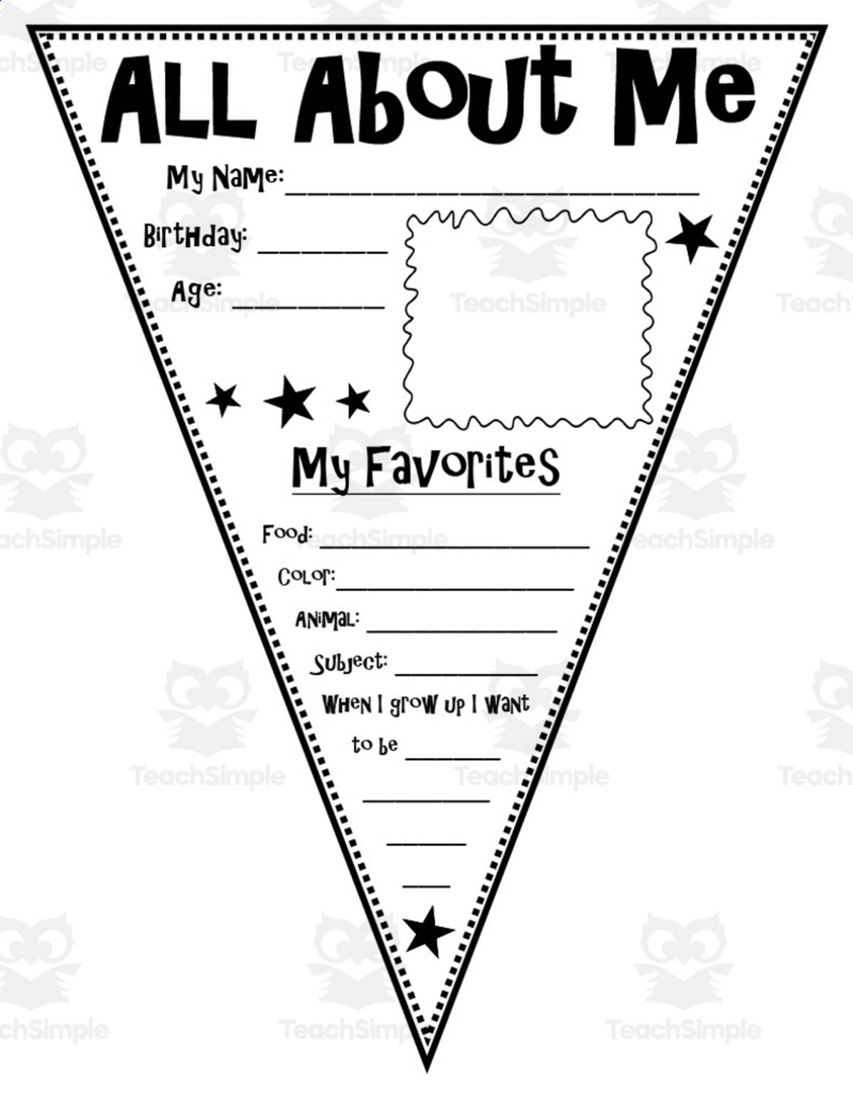 An educational teaching resource from O'Hoppy Day entitled All About Me Staff Pennant Bundle downloadable at Teach Simple.