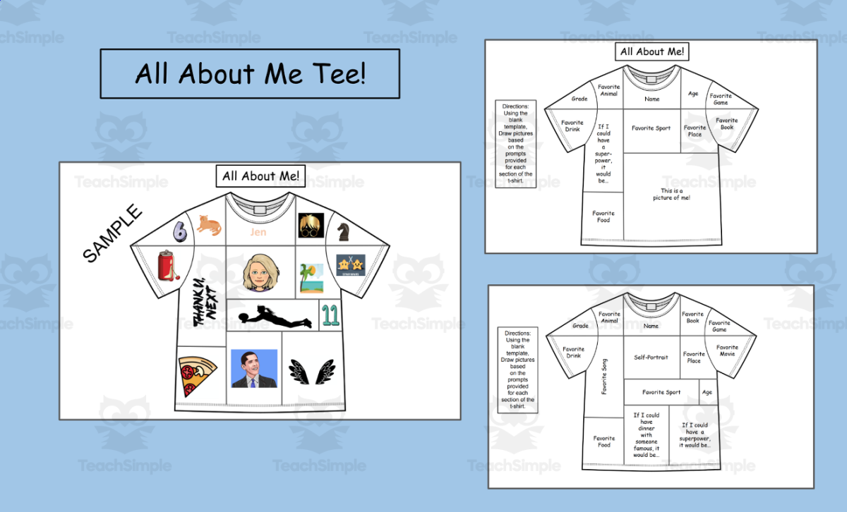 An educational teaching resource from Jennifer Moyer Taylor entitled All About Me Tee! (Back To School SEL Coloring Pages downloadable at Teach Simple.